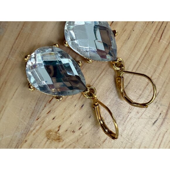 Joan Rivers Gold Tone Leverback Earrings With Faceted Clear Crystal Teardrops Fo - Picture 7 of 9